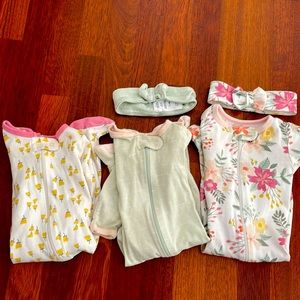 Baby girl Set of 3 footie cotton pajamas